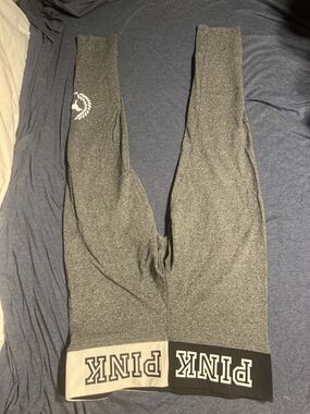 PINK Gray and Black Yoga Leggings with Logo Waistband